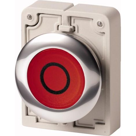 Bouton poussoir lumineux 30mm flush à accrochage rouge avec inscription EATON M30C-FDRL-R-X0