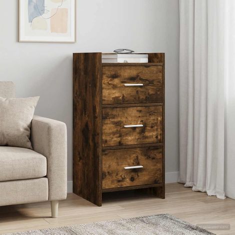Buffet 3 tiroirs en bois d’ingénierie chêne fumé 40 x 36 x 80 cm - PANGIVO (1/5)