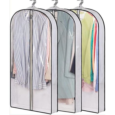 (60 x 100 cm) Let To 3 Kleidersäcke, transparente staubdichte Anzughülle, Kleidersack mit Reißverschluss und Schutzhüllen für C (1/5)