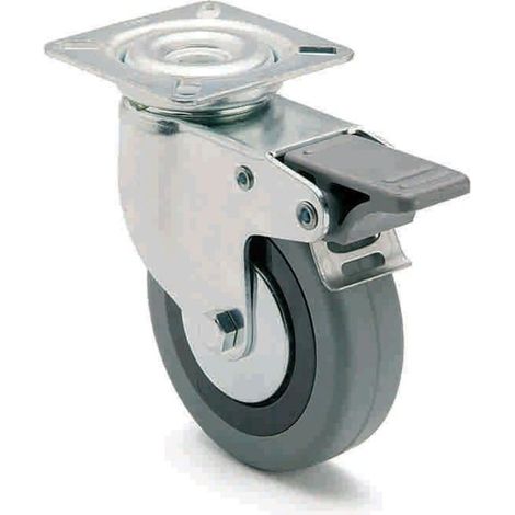 FPLUS rueda goma con placa 80 mm. con freno 75279 , Rueda de polipropileno con freno
Diametro rueda 80 mm.
Peso maximo. 65 KG.
Altura total     106 mm.
Placa  giratoria