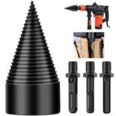 Fendeuse de bûches, 4 forets coniques amovibles pour bois d'allumage, forets robustes pour perceuses électriques, tournevis conique hexagonal + carré + rond 38 mm