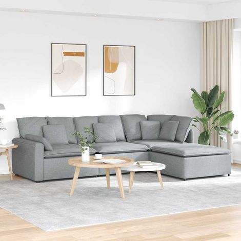 vidaXL Canapé modulable avec repose-pieds et coussins en tissu gris clair (1/5)