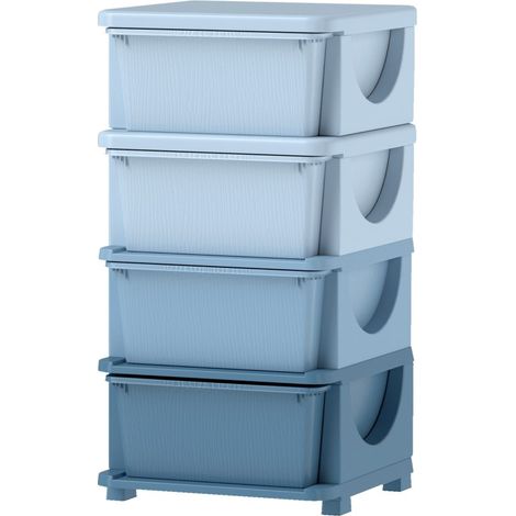 CHICFURN Meuble de rangement enfant 37x37x76 cm plastique bleu 4 tiroirs design surélevé (1/5)