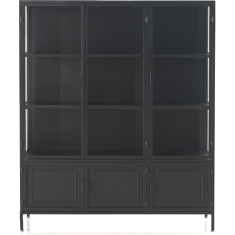 Vitrine avec portes et côtés en verre, cadre en métal noir (1/5)