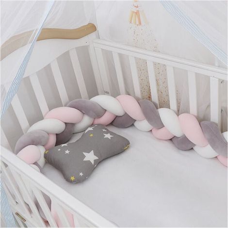 Oferta especial: Cojín de serpiente de 1,5 m, terciopelo tejido, protección para bebés, valla de tela anticolisión (blanco + gris + rosa) (1/2)