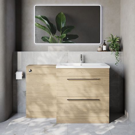 Napoli 460 Light Oak 1300mm 2 Drawer Vanity Unit Toilet Suite with Glide Basin - 1300mm - Chrome 480mm HandleWithout Kingston Toilet Pan