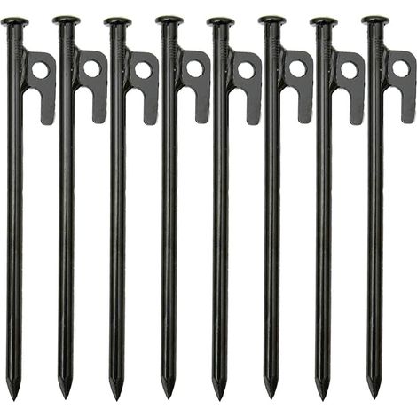 Set di 8 picchetti da tenda resistenti da 20 cm, con gancio e foro, ideali per campeggio, viaggi, giardinaggio e terreni rocciosi e difficili.