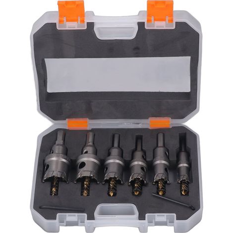 Kit de scies cloche en carbure, 16 à 32mm, coupe à pointe métallique TCT pour tôle d'acier, alésage en alliage d'aluminium, 6 pièces
