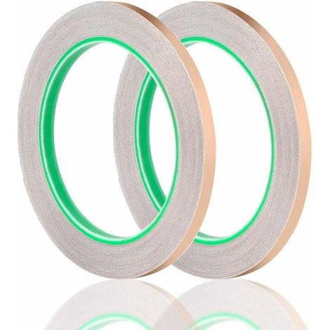 Lot de 2 rouleaux de ruban cuivré 20 m x 6 mm, double face conducteur anti-limaces, vitrail déco, pour jardin et vitrage (1/5)