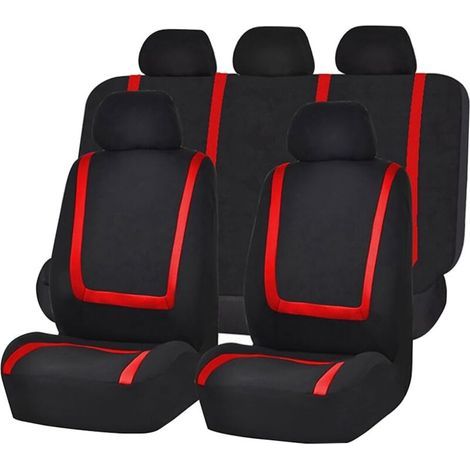 9 Pièces Set Complet Housses De Siège Voiture, Housses Siège Avant Et Arrière Voiture Universelles(Rouge) (1/4)