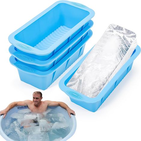 Set di 4 stampi per cubetti di ghiaccio grandi - Stampi grandi, congelabili e riutilizzabili, ideali per bagni di ghiaccio, bagni in acqua fredda e frigoriferi. (1/4)
