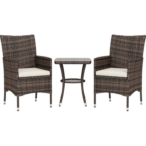2 Seat Twin Rattan Bistro Chair and Table Set Brown