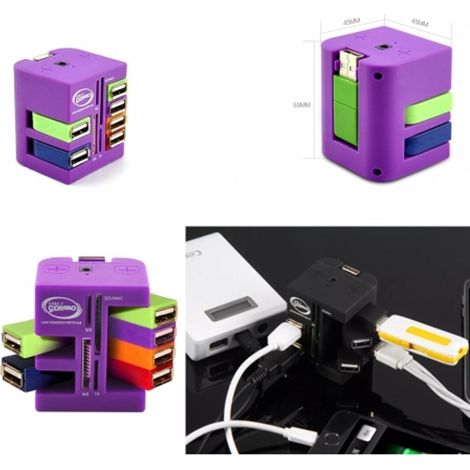 Trade Shop - Hub Combo 6 Porte Usb 2.0 Letto Card Schede Multifunzione Porte Girevoli 360° -