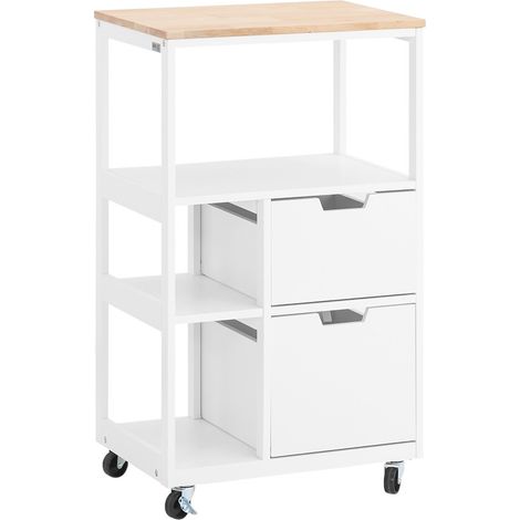 Carro de Almacenamiento Mueble Auxiliar Cocina Carrito de Servir con 2 Cajones y 3 Estantes 52 x 36 x 89 cm FKW111-WN SoBuy ES