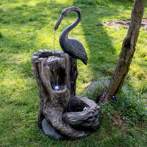 KÖHKO® Wasserspiel "KRANICH" 12003 Springbrunnen mit LED-Beleuchtung Gartenbrunnen Vogelbad