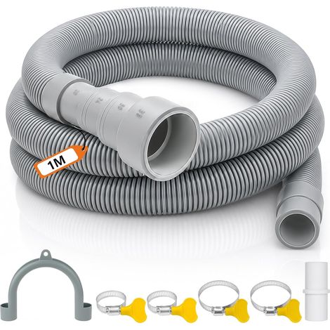 Manguera de desagüe para lavadora, extensión universal de desagüe para lavadora de 1/1,5/2/3 m, kit con soporte en U y abrazaderas, para lavadoras y lavavajillas (1 m / 6 accesorios) (1/5)
