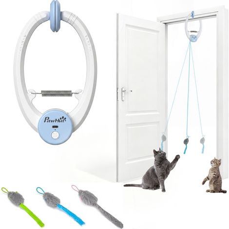 Ratón interactivo para gatos, recargable por USB y colgante para puerta, con forma de ratón saltarín, 24,1 x 13,8 x 6,6 cm, blanco. (1/5)