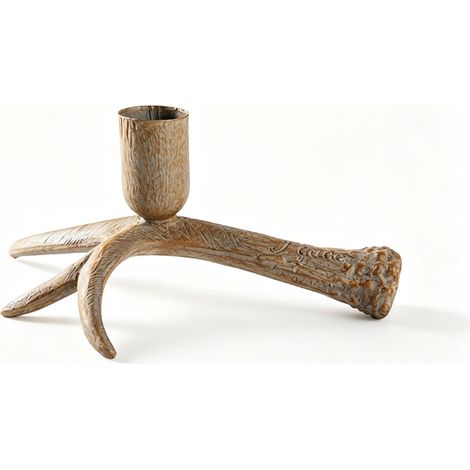 Portavelas vintage de resina con forma de astas de ciervo, estilo rústico de granja, para velas cónicas (velas no incluidas). (1/4)