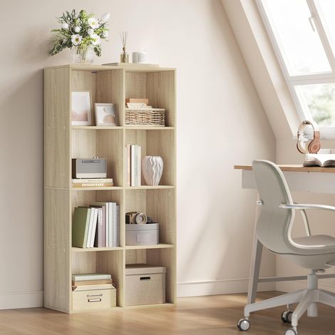 WOLTU – Estantería/mueble de almacenamiento tipo cubo de 8 compartimentos. Estantería para libros de salón. Estantería de madera para oficina (60 x 29,5 x 121 cm). Madera clara