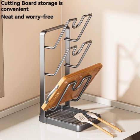 Pot Lid Rack Countertop Spatula Holder Kitchen Multifunctional Storage Rack Household Vertical Cutting Board Holder Drain Rack (1/3)
