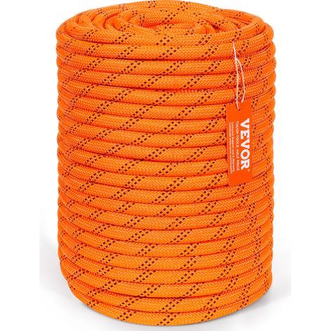 VEVOR Corde en polyester double tresse, 12,7 mm x 67,06 m, corde deescalade en plein air, 48 brins, resistance a la rupture de 35,58 kN, pour randonnee, camping, balancoire, sauvetage, orange et noir