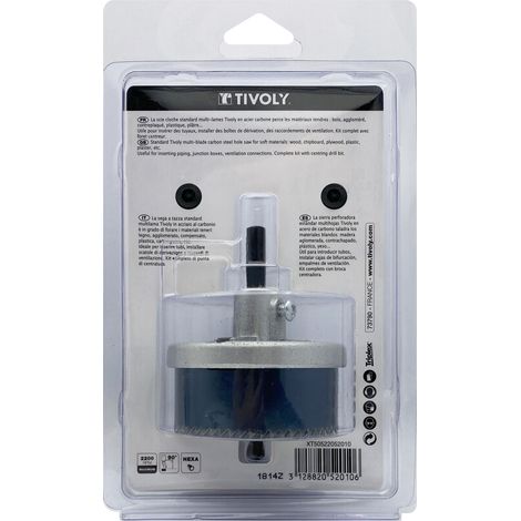 Tivoly • Sega a tazza multilama HCS • 7 lame da Ø25mm a Ø62mm • Uso occasionale • Per forare legno tenero • Per forare intonaco