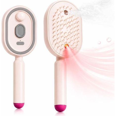Brosse vapeur électrique 3-en-1 sans fil – Spray eau antistatique – Rose – Pour massage, voyage (1/5)