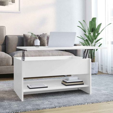 vidaXL Mesa de centro madera contrachapada blanco brillo 80x50x40 cm (1/4)