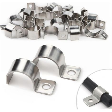 25 colliers de serrage en treillis métallique rigide en acier inoxydable en forme de U, de 20 mm de diamètre, pour montage mural, pour câbles et tuyaux d'eau de 19 à 20,5 mm de diamètre. (1/4)