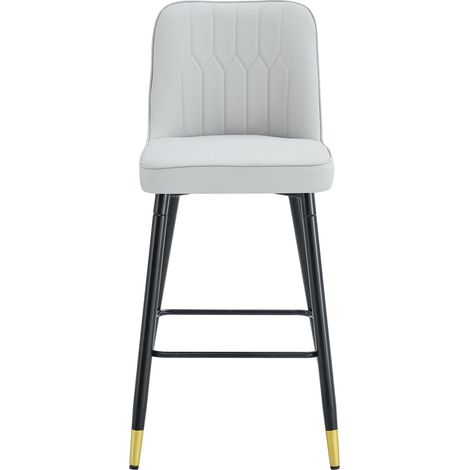 Lot de 2 Tabourets de Bar en Cuir PU, Dossier Ergonomique, Repose-Pieds, Métal Noir, Gris Clair, 100 cm (1/5)
