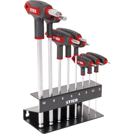 STIER T-Griff-Schraubendreher-Satz 6kt, 2 - 10mm, 8-teilig, aus hochwertigem Chrom-Vanadium-Stahl, mit Metall-Halter, Schraubendreher-set mit optimaler Kraftübertragung (1/5)