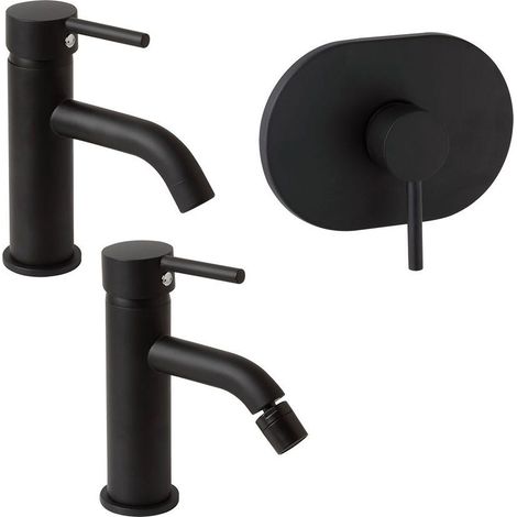 Set 3 Miscelatori Lavabo, Bidet, E Doccia Da Incasso Nero Opaco Fassa