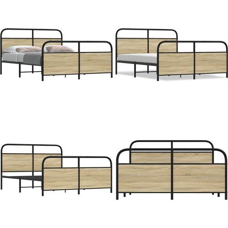 vidaXL Metallbett ohne Matratze Sonoma-Eiche 160x200 cm (1/5)