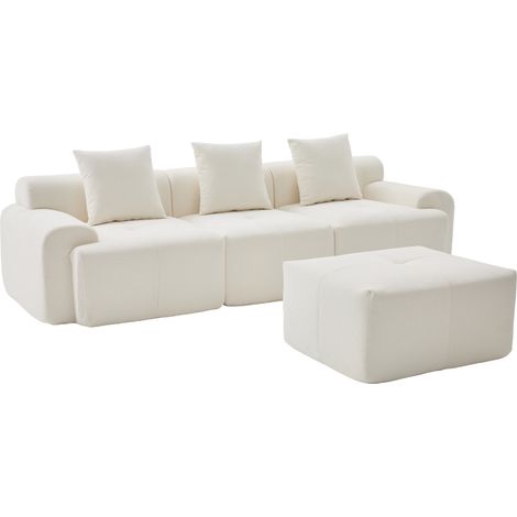 ELVMI Canapé d'angle modulaire 3 places avec mousse mémoire, en velours côtelé, Beige 268 x 102 x 78 cm (1/4)