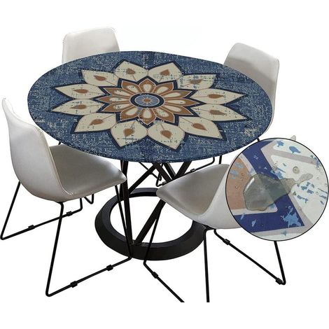 Nappe de table ronde d'extérieur 70 cm, lavable, imperméable, Mandala bleu