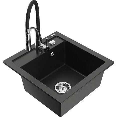Mexen Vito fregadero de granito de 1 cubeta con grifo de cocina Aster, negro/dorado metálico - 6503-75-73450-07 (1/5)
