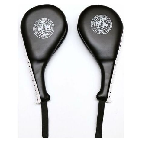1 Pair Double Taekwondo Rackets Leather Punching Racket for Tae Kwon Do Boxing Karate Training(Black)