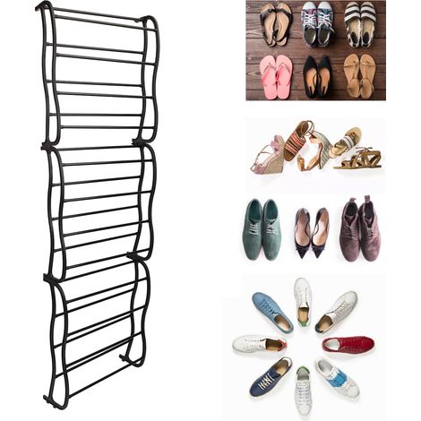Schwarzes, 12-stöckiges Schuhregal zur Wandmontage, einfacher Schuhschrank, Schuhregal zur Anbringung hinter der Tür. (1/5)