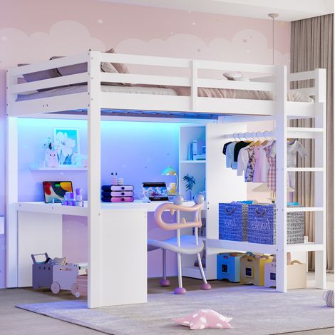 struttura letto 140x200 con scrivania LED bianco OKMYHOME (1/5)