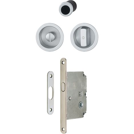 Serrure pour portes coulissantes - Axe : 50 mm - Décor : Alu satiné - Modèle : Condamnation - Pour porte d'épaisseur : 38 à 48 mm - Version : B - HOPPE