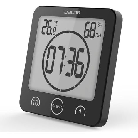 Horloge Murale - Minuteur Douche Numérique - Étanche IP24 avec Thermomètre et Hygromètre - Pour Salle De Bain Cuisine Maquillage - 1 Pièce (1/4)