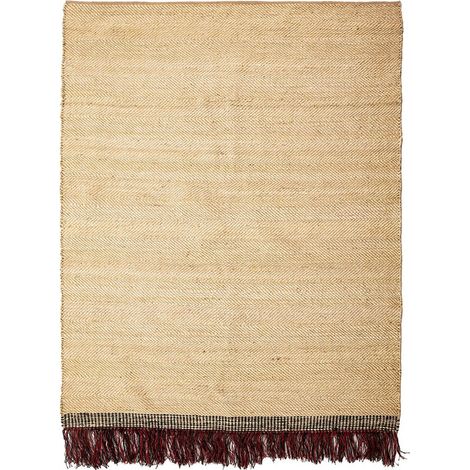 Tapis jute naturel avec franges rouges et liseré noir élégant - Naturel jute franges rouges noir (1/2)