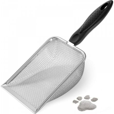 Pelle d'angle de nettoyage de litière pour chat robuste, pelle à litière pour chat en maille d'acier inoxydable, facile à nettoyer (1/5)