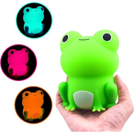 Lámpara de noche con forma de rana - Recargable, de silicona, con brillo ajustable - Ideal para niños, niñas y bebés - Suave lámpara de silicona con forma de animal - Control táctil portátil con brill