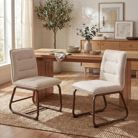 Esszimmerstühle 2er Set, Polsterstühle mit Metallgestell, Leinen Beige (1/5)