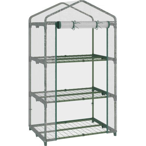 Invernadero de jardín de 3 niveles, invernadero para terraza con 3 estantes, puerta con cremallera, estructura de acero, lona de PVC para el cultivo de plantas y flores, 69 x 49 x 125 cm, transparente (1/5)