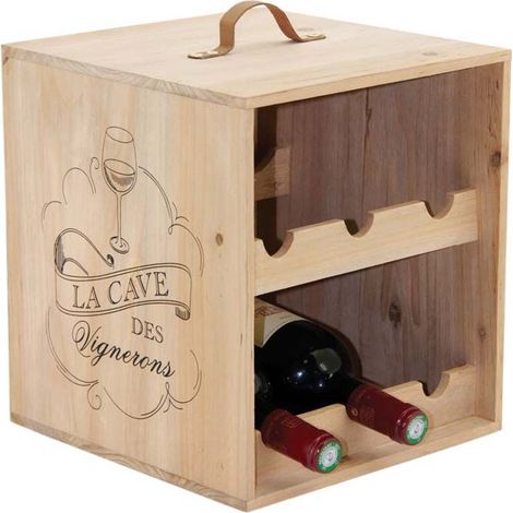Aubry Gaspard – Range-bouteilles en bois pour 6 bouteilles – Poignée en polyuréthane – Dimensions 27x27x30 cm – Poids 1.63 kg (1/3)