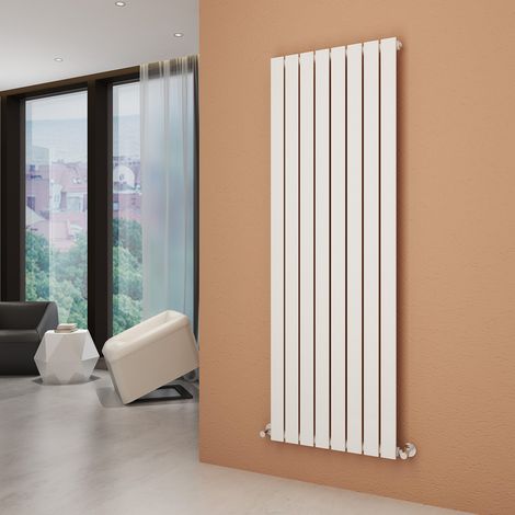 ELEGANT Vertical Radiator Single Flat Panel 1800x608mm Designer White Radiator with Angled Radiator Valves (1/5)