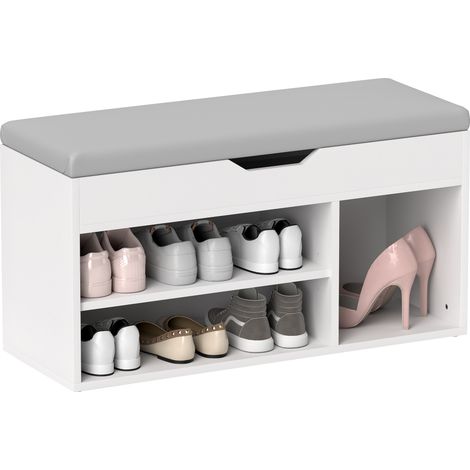 Cream White Shoe Cabinet with Padded Bench Seat for Hidden Storage and Footwear Organization in Hallways
