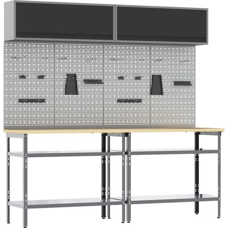 Werkbank-Set 8 pcs Schwarz und Grau Pulverbeschichteter Stahl